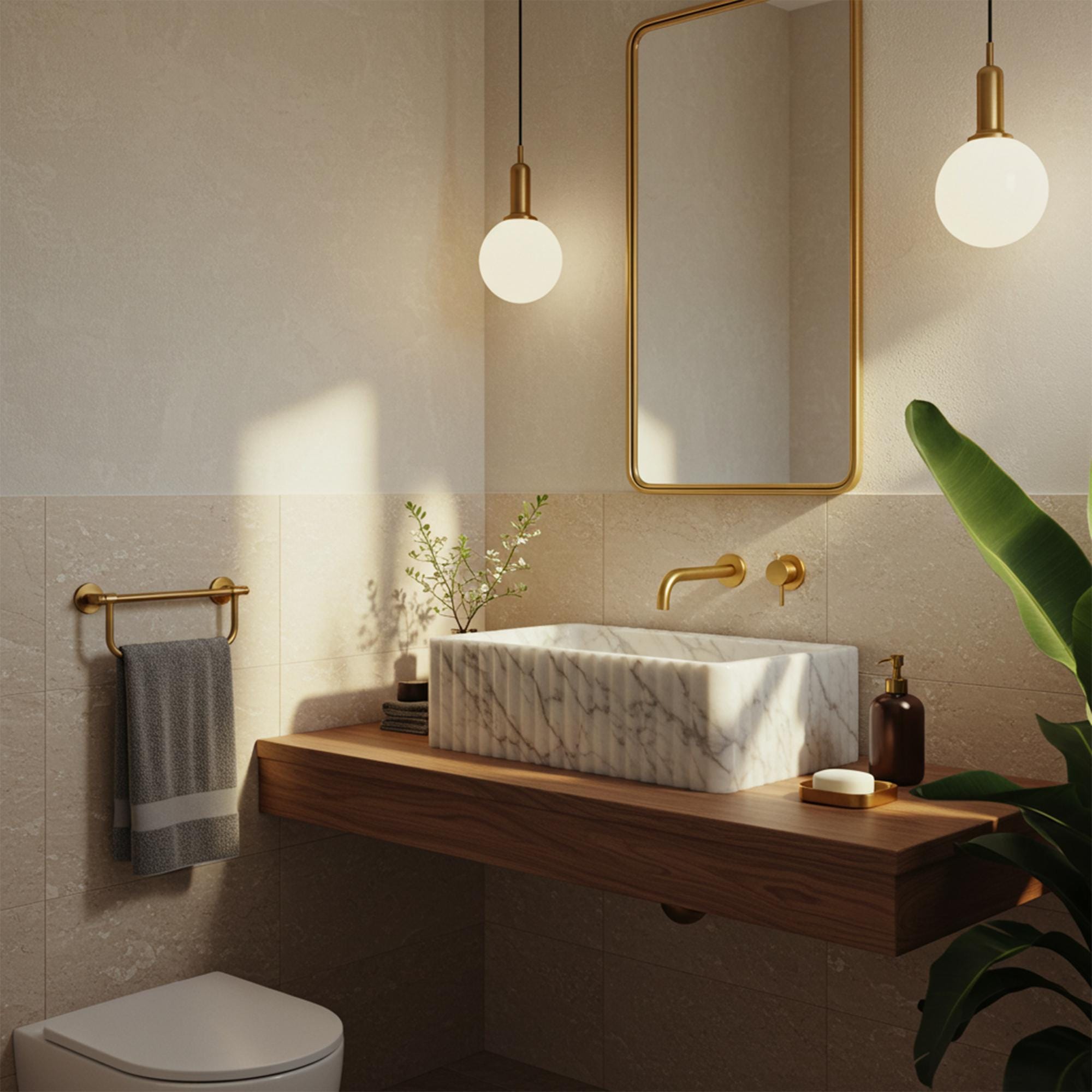 Carrara marble fluted vessel sink with hand-carved ribbed design, ideal for countertop installations.