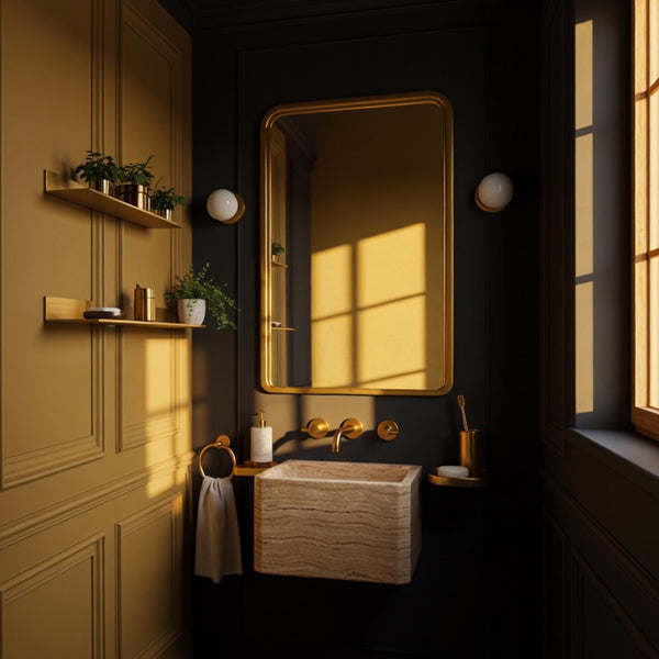 Beige Travertine Wall-Mounted Floating Sink (Hand-Carved Natural Stone Vanity Top) M8S65 hover