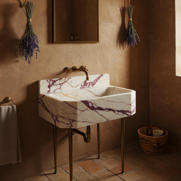 Calacatta Amber Viola Marble Octagonal Vanity (Integrated Backsplash & Brass Console) M8M64 hover