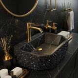 Pietre Notte black marble vessel sink with crystal-embellished octagonal design for luxury bathrooms.