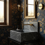 A bold fluted console sink in Pietre Notte marble with an integrated backsplash, made for dramatic and refined interiors.