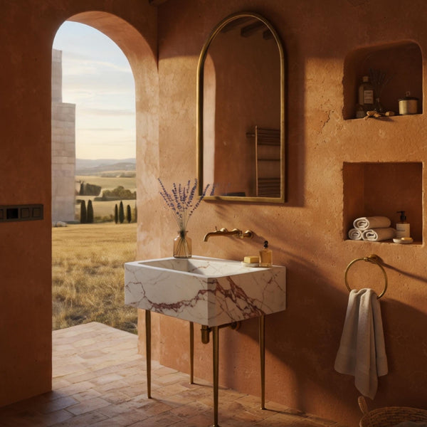 Calacatta Viola Red Marble Console Sink (Minimalist Brass Stand & Geometric Basin) M8M60 hover