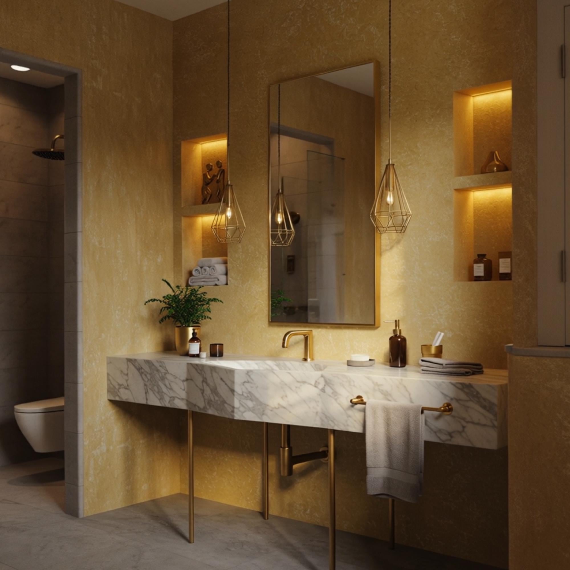 Wall-mounted minimalist vanity crafted from Carrara marble with a sleek extra wide basin.